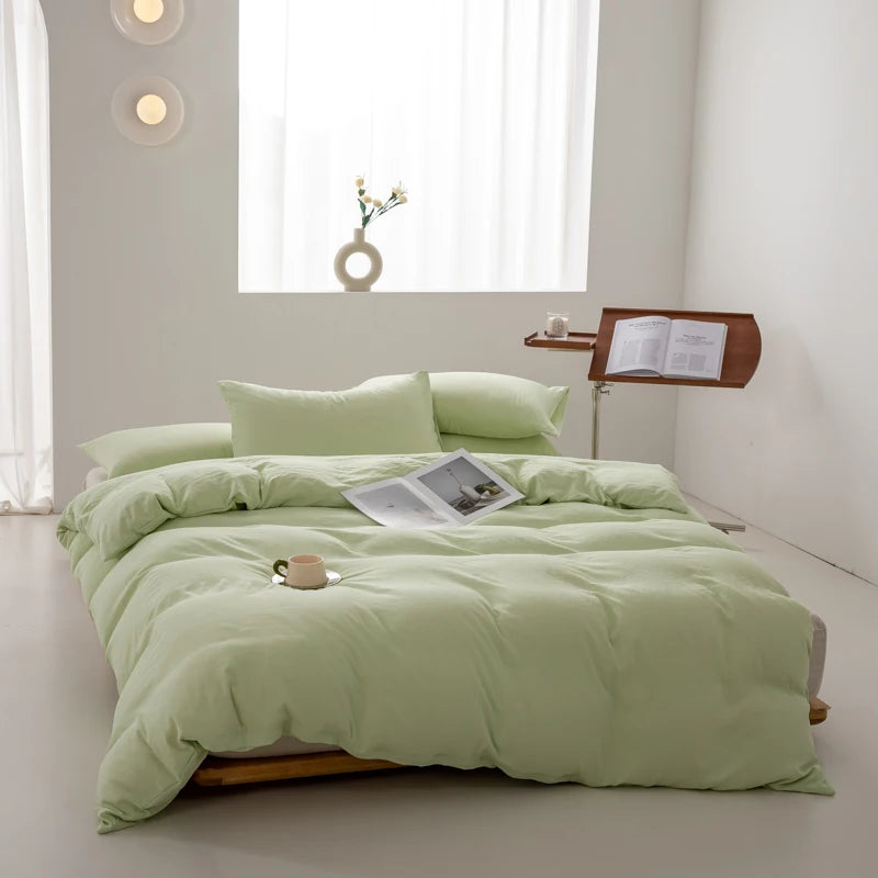 Japanese Washed Cotton Soft Bedding Set Duvet Cover with Pillowcases Bedclothes Comforter covers Sets Solid color Home Textile
