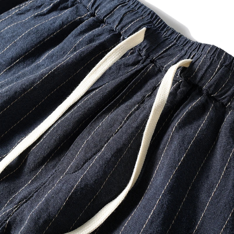 Cotton and Linen Comfortable Men's Fashion Trend Summer Pure Straight Stripe Thin Breathable Solid Color Loose Casual Pants