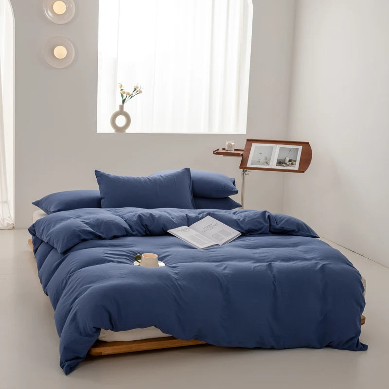 Japanese Washed Cotton Soft Bedding Set Duvet Cover with Pillowcases Bedclothes Comforter covers Sets Solid color Home Textile