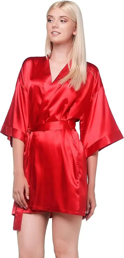 Pajamas women summer European and American ladies lace-up bathrobe sexy morning gown home dress can wear ice silk robe