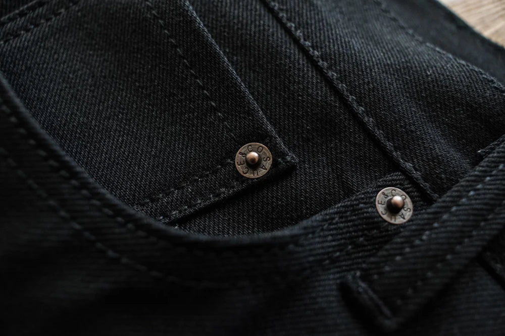 Sauce Zhan SZ6601-BL Mens Jeans Black Jeans Double-sided Dyeing Sanforized Selvedge Denim Jeans  16 Oz Regular Fit