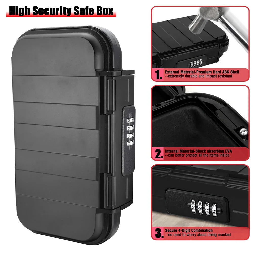 Portable Safe Box Travel Safe Box Large Capacity Security Lockbox Code Waterproof Key Lock Box with Removable Cable Handle