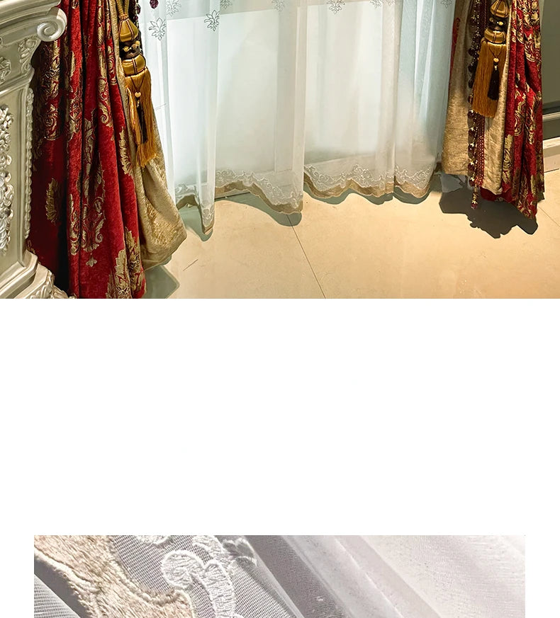 Red Gilded Jacquard Thickened Chenille Patched Curtains for Living Room Bedroom French Window Villa Customization Valance