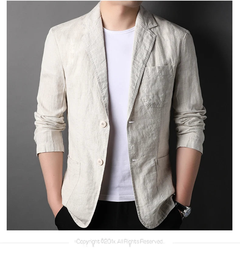 Spring Summer 2024 new high-quality men's fashion handsome linen suit Thin men's coat fabric composition 100% linen  blazer