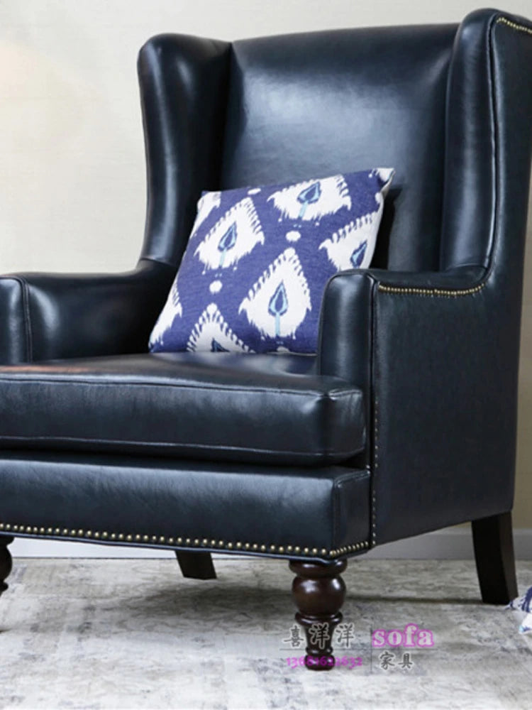 YY Single Leather Small Leather Living Room Nordic First Layer Cowhide Wingback Chair Leather