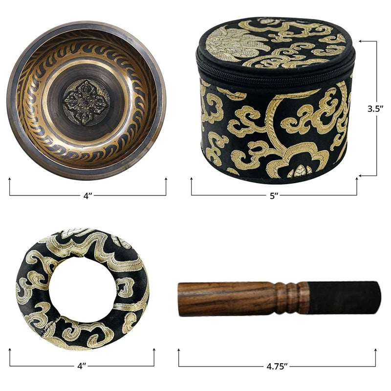 Tibetan Singing Bowl Set With New Dual-End Stroker Cushion Handcrafted In Nepal For Meditation Healing And Mindfulness