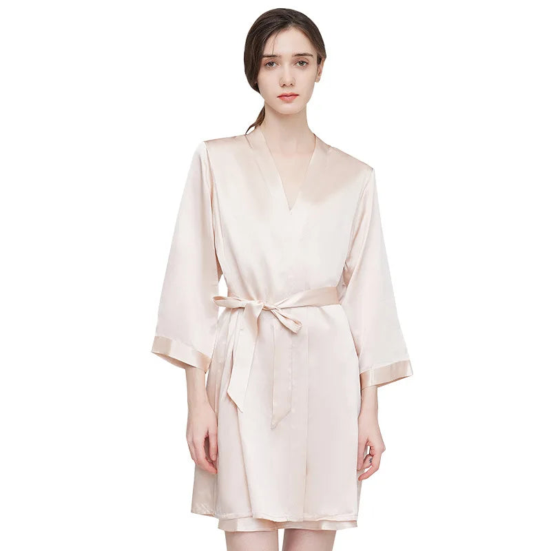 Birdtree 19MM 100%Real Silk Sleeping Robe Sling Dress, Sexy Elegant Women Fashion Night-robe Sets, V Neck Sleepwear S43918QM