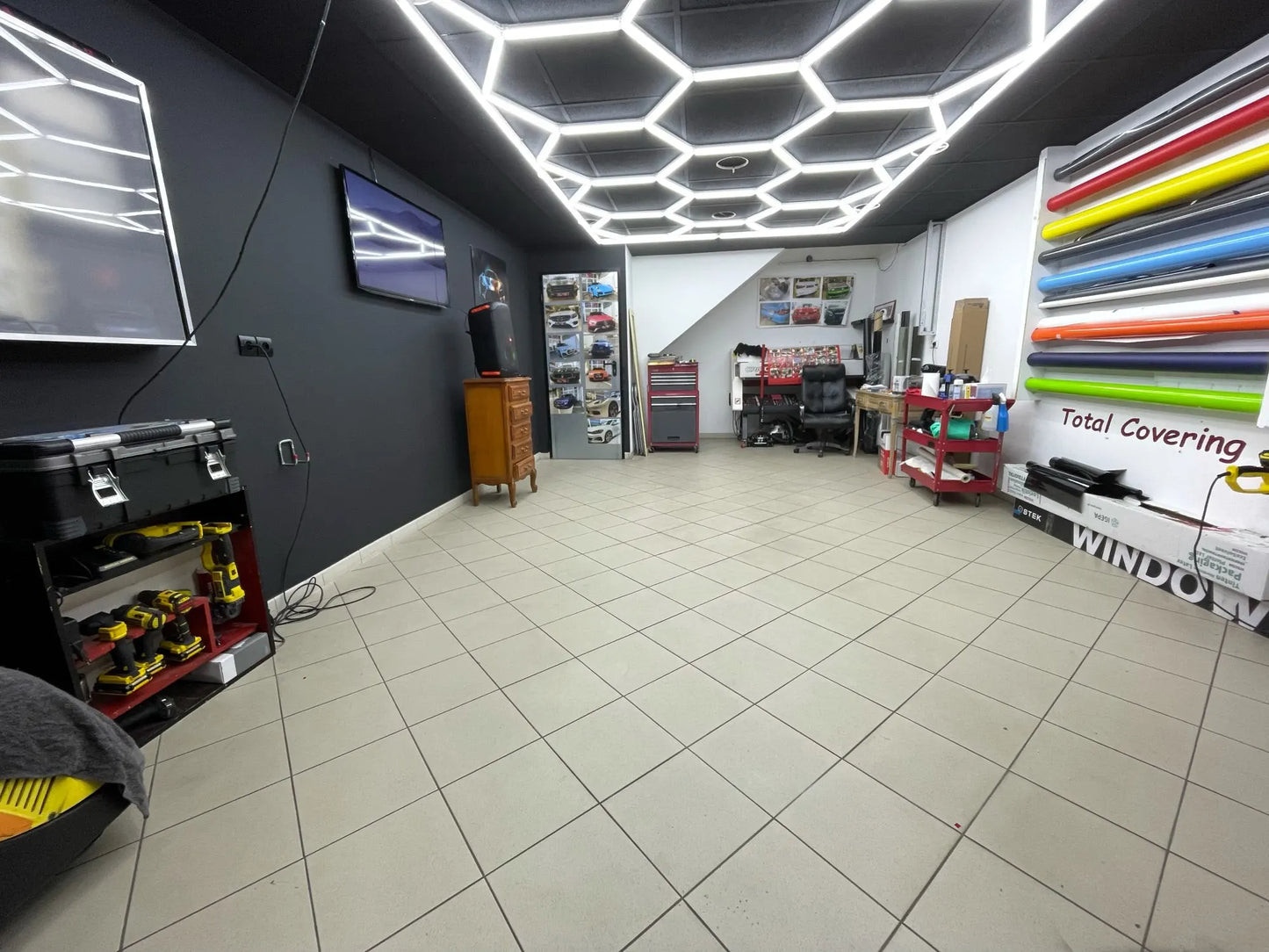 2.41*3.5M with Outline Hexagon Led Garage Lamp Inspection Hexagon Panel Light for Ceiling Wall Detailing Studio Poshing Workshop