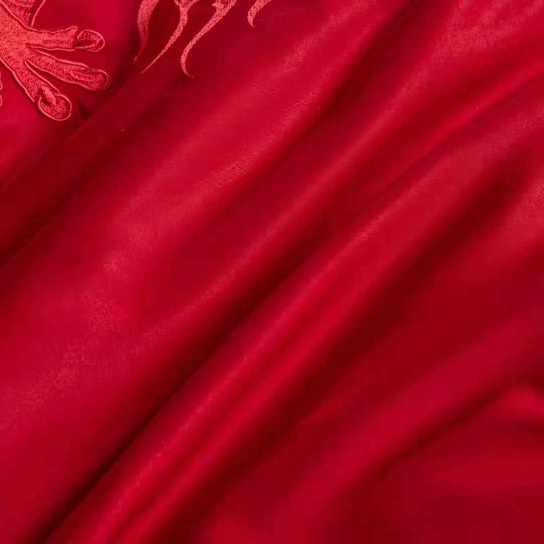 160 Thread Count Long Staple Cotton Embroidered Wedding Four Piece Set of Joyful Red Wedding Bedding Products