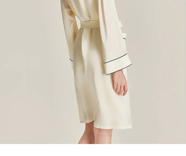 BirdTree 6A 19MM 100%Real Silk Satin Night Robe, Women Notched Neck Sash, Elegant Simple Pajama Robe, 2024 Spring Fall P469122QM