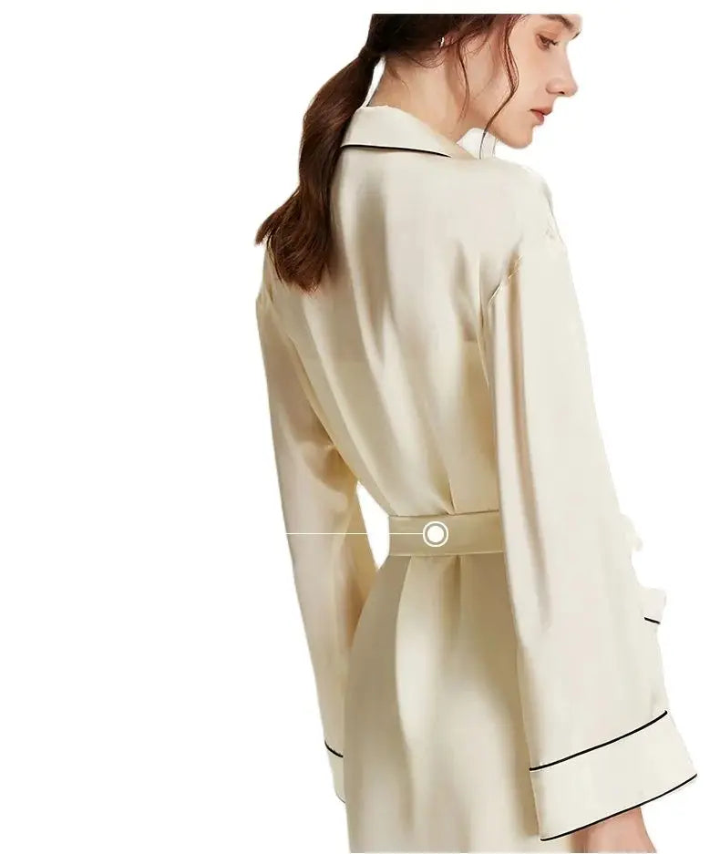 BirdTree 6A 19MM 100%Real Silk Satin Night Robe, Women Notched Neck Sash, Elegant Simple Pajama Robe, 2024 Spring Fall P469122QM