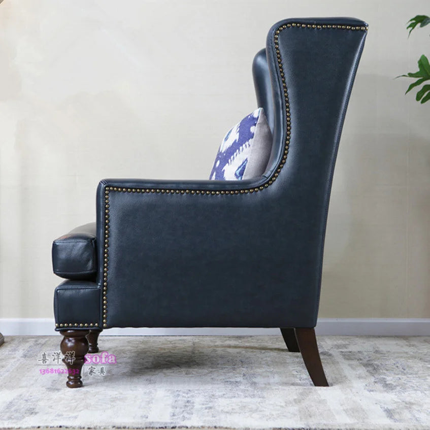 YY Single Leather Small Leather Living Room Nordic First Layer Cowhide Wingback Chair Leather