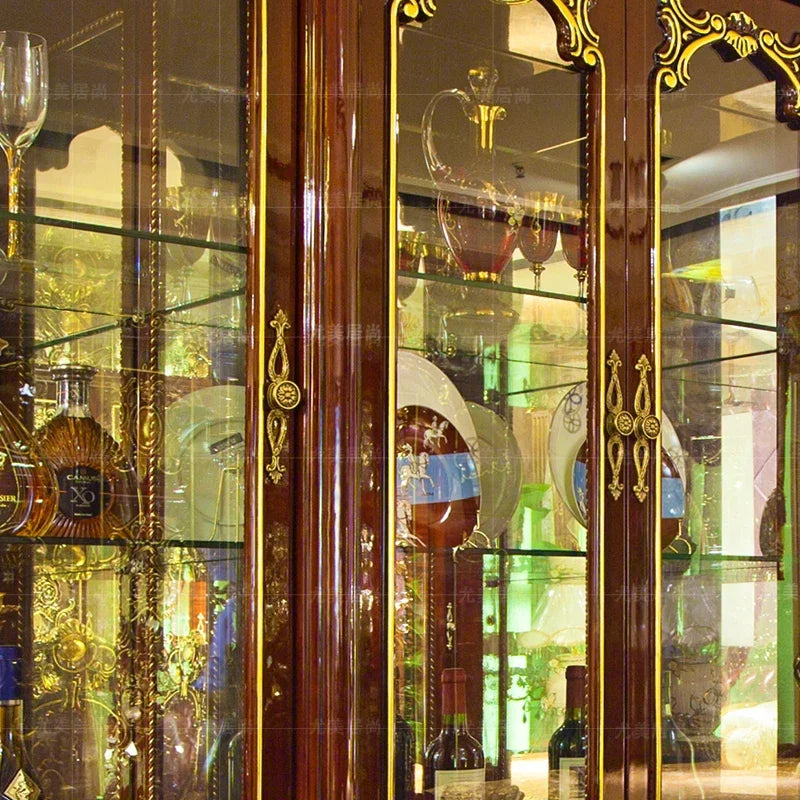 Wine Cabinet Solid Wood Carved Gold Painting Home Living Room Wall Wine Cabinet Sideboard Cabinet High-End American Wine