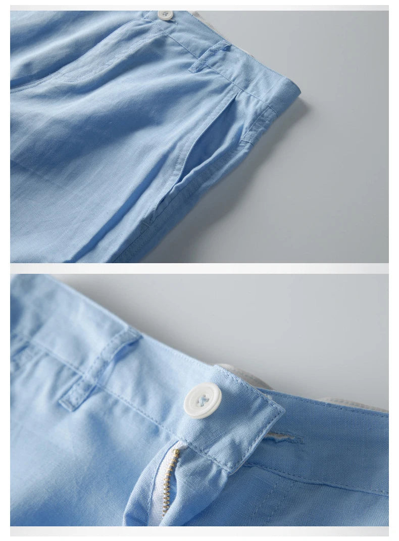 Summer Fashion Men Cotton Linen Shorts Beach Holiday Solid Color Fresh China Style Thin Casual Loose Half Length Straight Pants