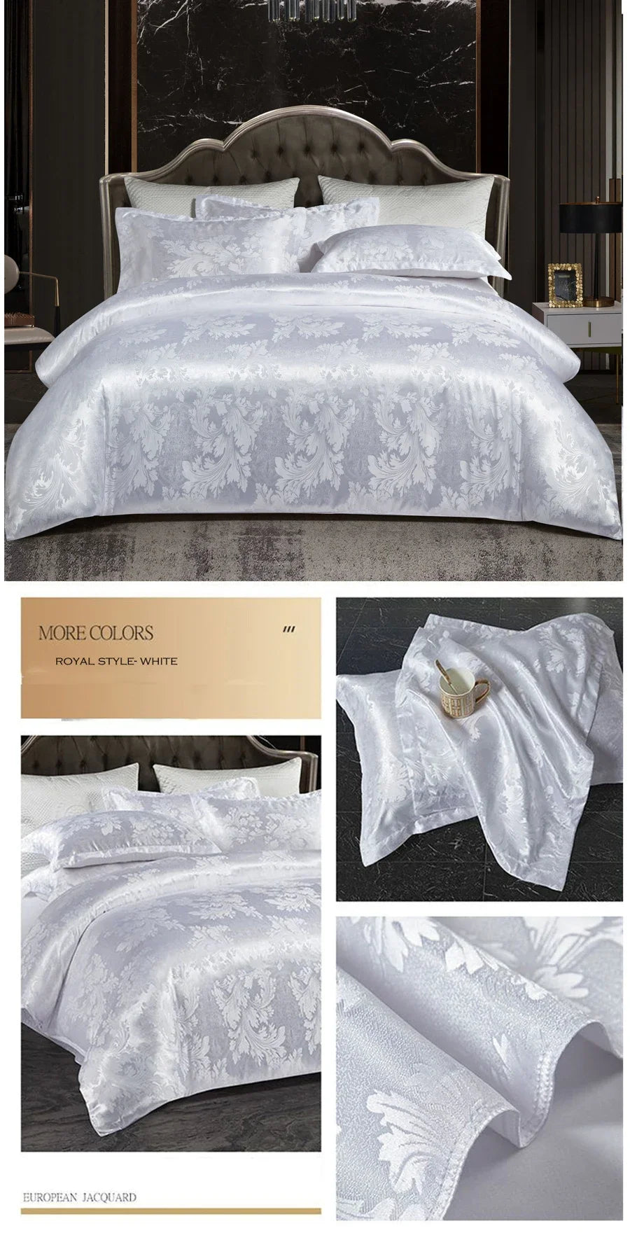 WASART Satin rayon jacquard white duvet cover couple 2 people double bed quilt cover bedding set queen king size comforter set