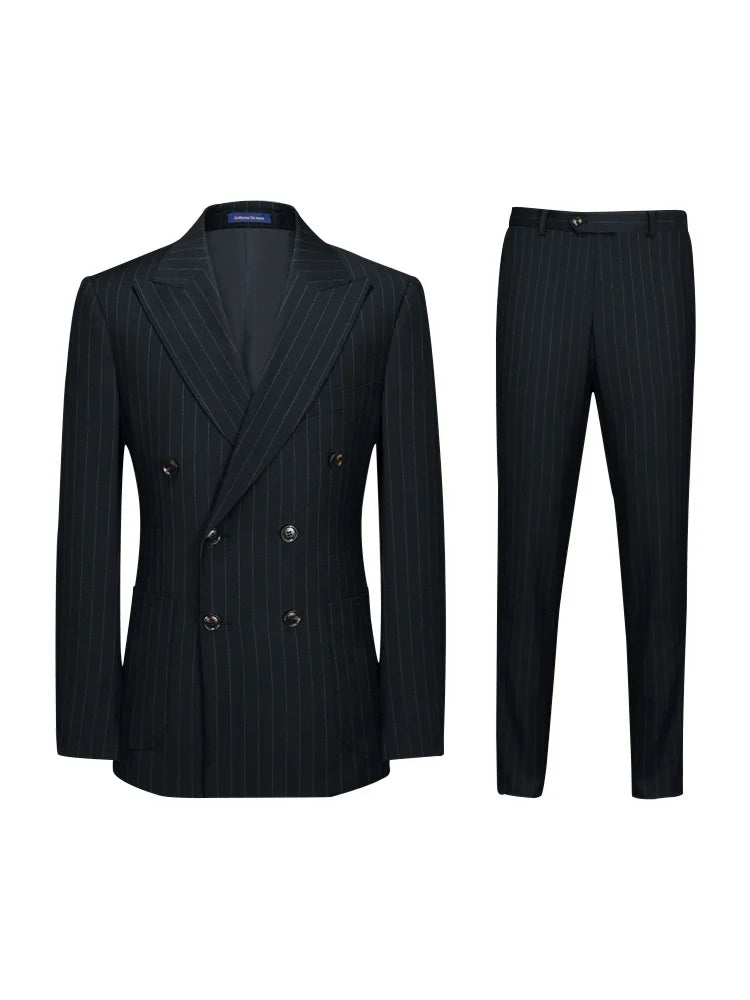 100% Wool Suits For Men Blazer Sets Jacket Vest Pant Double Breasted Striped 2022 Wedding Groom Wear Slim Fit Daily Clothing