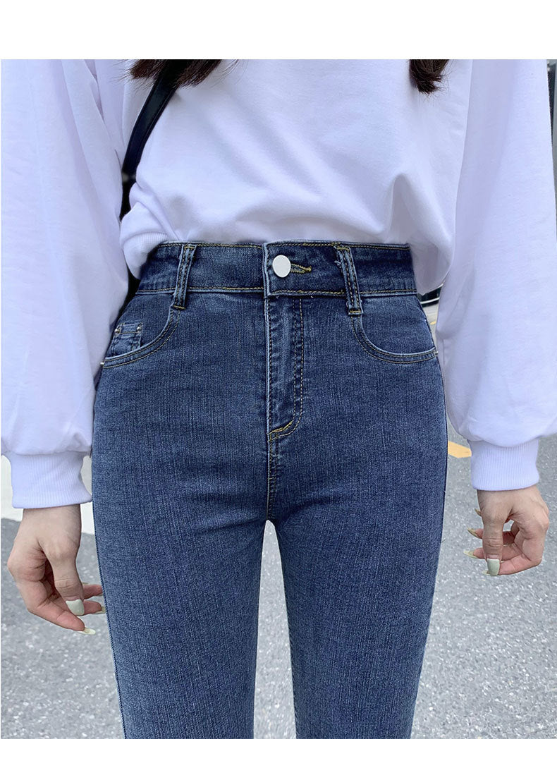 2022 autumn new women's little pencil and velvet jeans