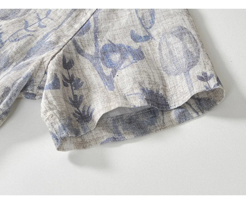 Summer New Printed 100% Linen Short Sleeve Shirts for Men Slim Thin Streetwear Men Clothing BL996