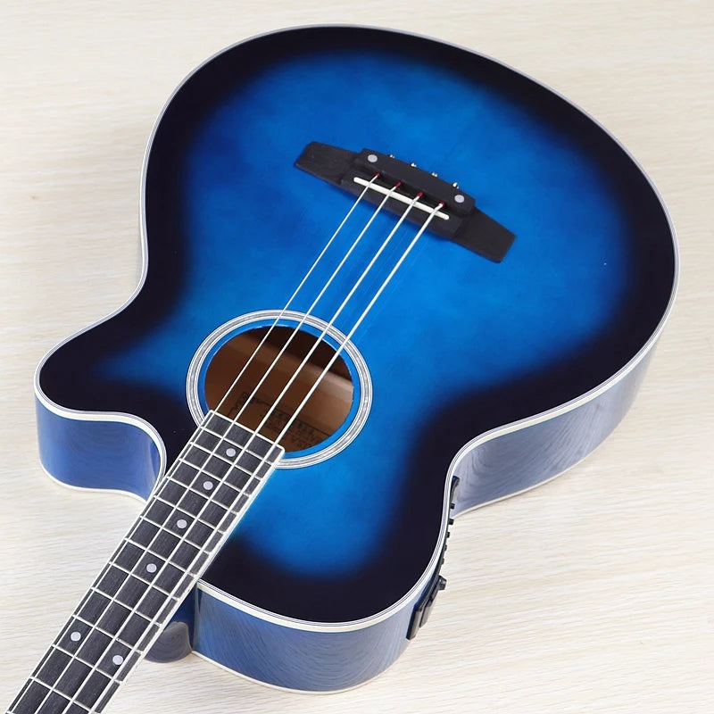 Acoustic Electric Bass Guitar 4 String High Gloss Acoustic Bass 43 Inch Natural Color Black Color Cutaway Bass Guitar with EQ
