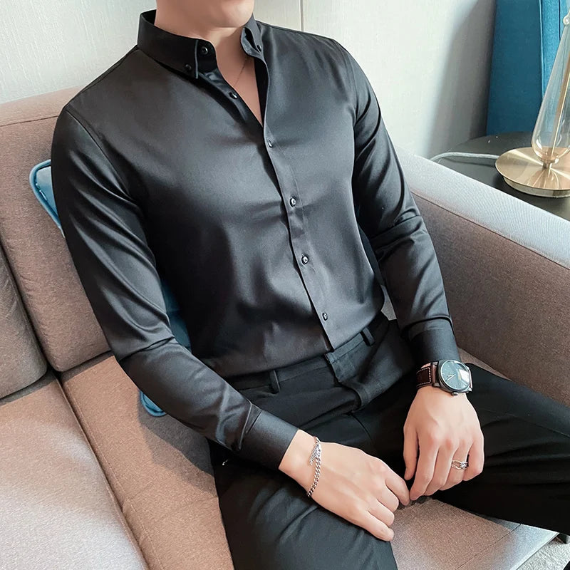 Camisas De Hombre Korean Luxury Clothing Long Sleeve Shirts For Men All Match Slim Fit Formal Men's Social Shirt Dress Big Size