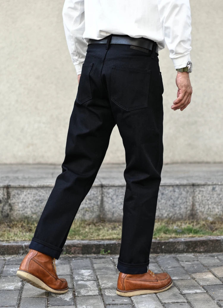 Sauce Zhan SZ6601-BL Mens Jeans Black Jeans Double-sided Dyeing Sanforized Selvedge Denim Jeans  16 Oz Regular Fit