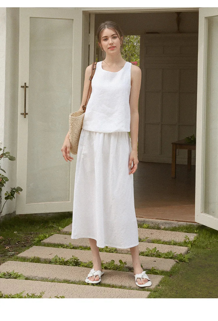100% Linen Top Women Casual Solid Back Cross Patchwork Tank Top Summer Tops Haut Femme Women'S Clothing Offer Free Shipping