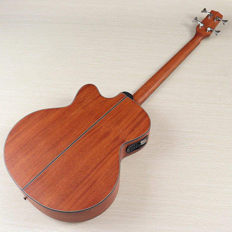 Acoustic Electric Bass Guitar 4 String High Gloss Acoustic Bass 43 Inch Natural Color Black Color Cutaway Bass Guitar with EQ