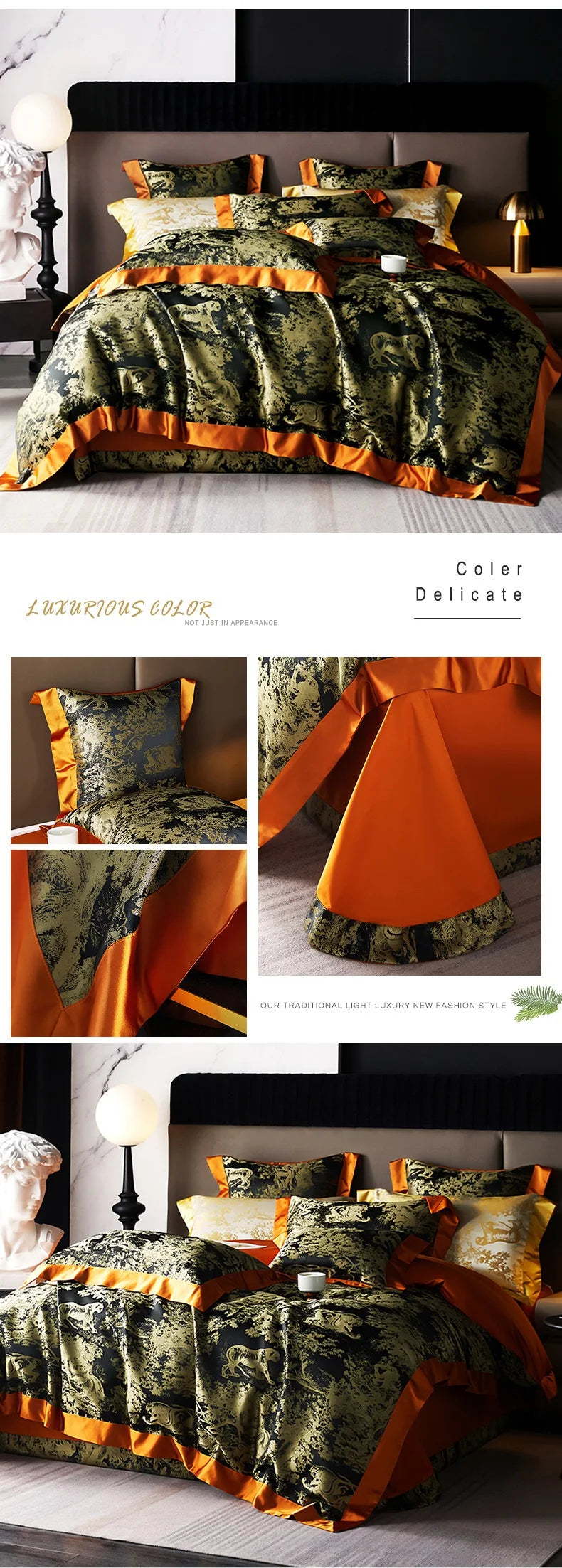 Luxury Golden Brocade Jacquard Cotton Bedding Set Duvet Cover Linen Fitted Sheet Pillowcases Home Textile
