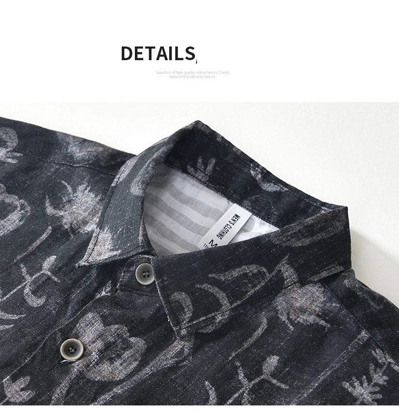 Summer New Printed 100% Linen Short Sleeve Shirts for Men Slim Thin Streetwear Men Clothing BL996
