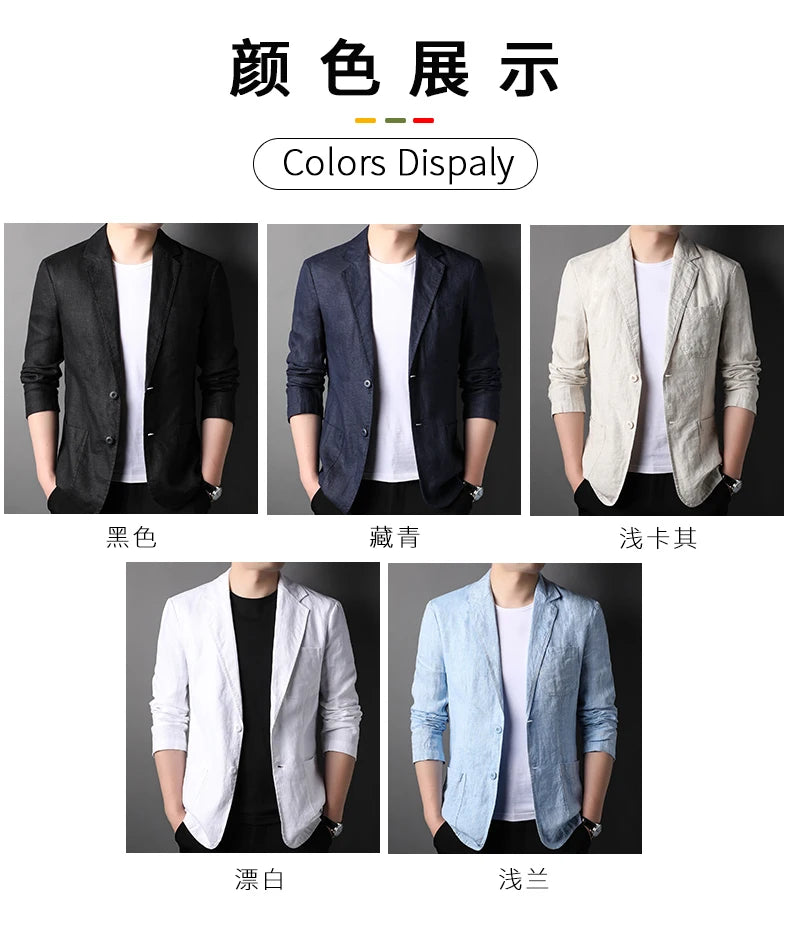 Spring Summer 2024 new high-quality men's fashion handsome linen suit Thin men's coat fabric composition 100% linen  blazer