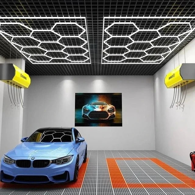2.41*3.5M with Outline Hexagon Led Garage Lamp Inspection Hexagon Panel Light for Ceiling Wall Detailing Studio Poshing Workshop