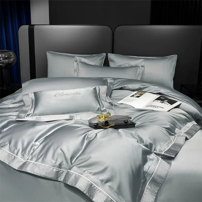 2000TC Egyptian Cotton Bedding Set Luxury Jacquard Duvet Cover Set with Sheet Silver gray Comforter Covers Pillowcases Bed Linen