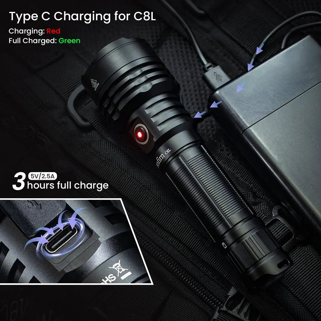 Sofirn C8L 21700 Flashlight Powerful Tactical 3100lm XHP50D HI LED Torch EDC Type C Rechargeable Camping Fishing Hunting Lantern