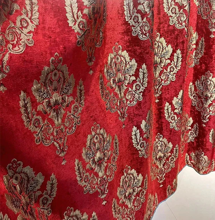 Red Gilded Jacquard Thickened Chenille Patched Curtains for Living Room Bedroom French Window Villa Customization Valance