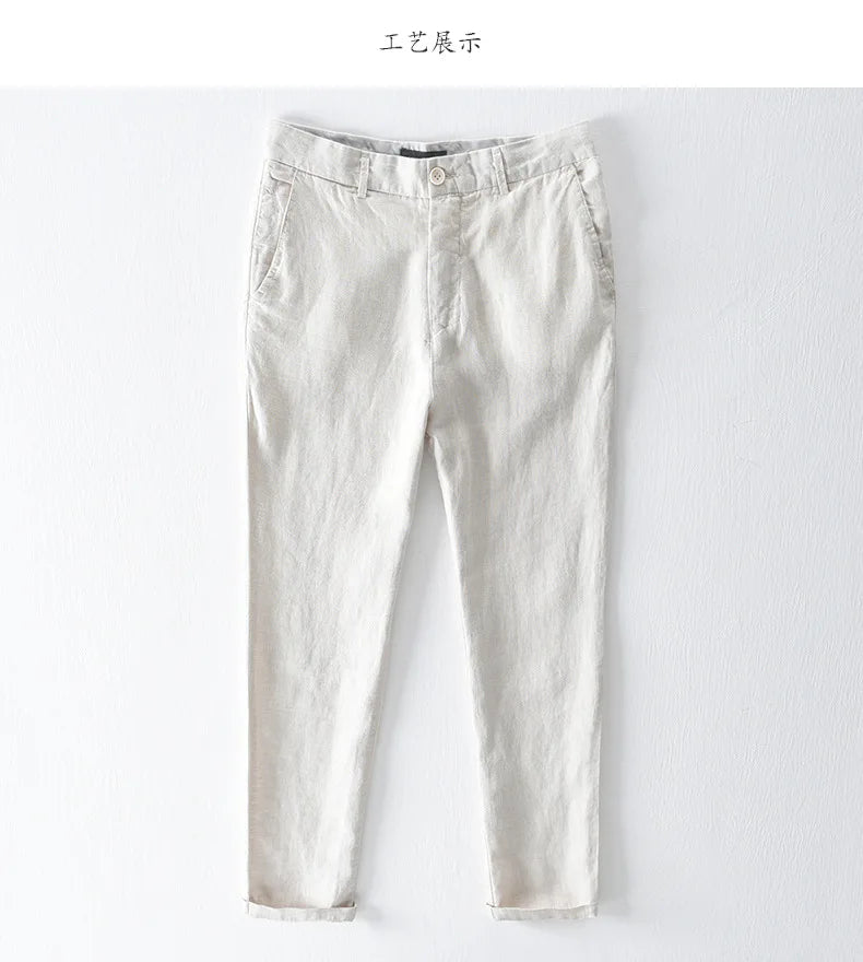 Top Selling Product In 2023 Spring Summer New Fashion 100% Linen Casual Pants Men Clothing Loose Straight Oversize Trousers