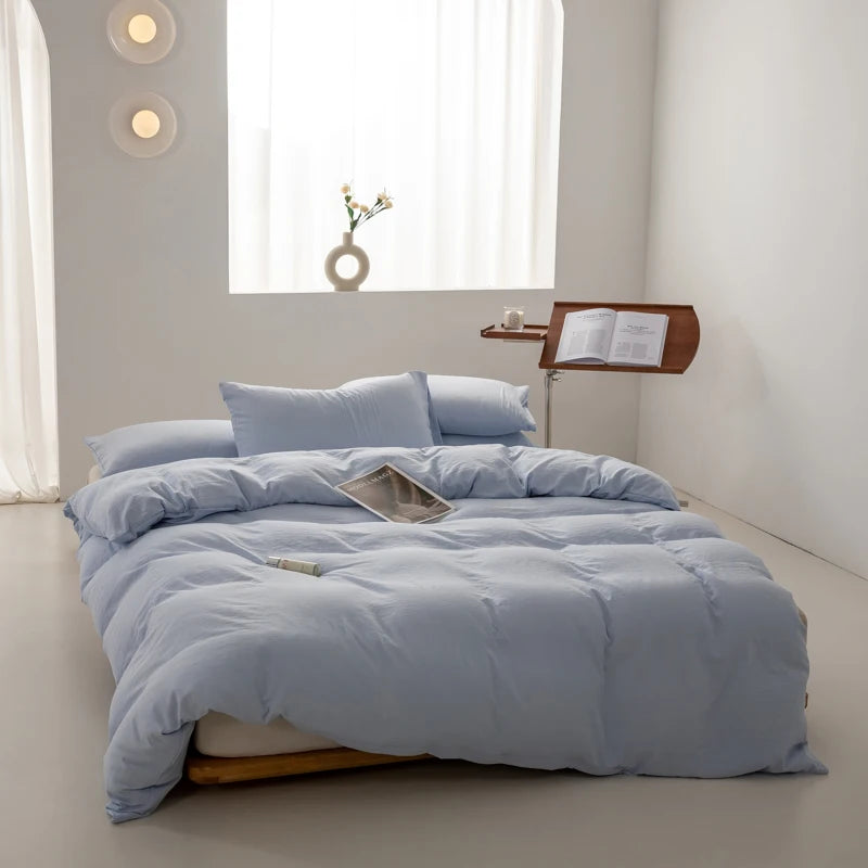 Japanese Washed Cotton Soft Bedding Set Duvet Cover with Pillowcases Bedclothes Comforter covers Sets Solid color Home Textile