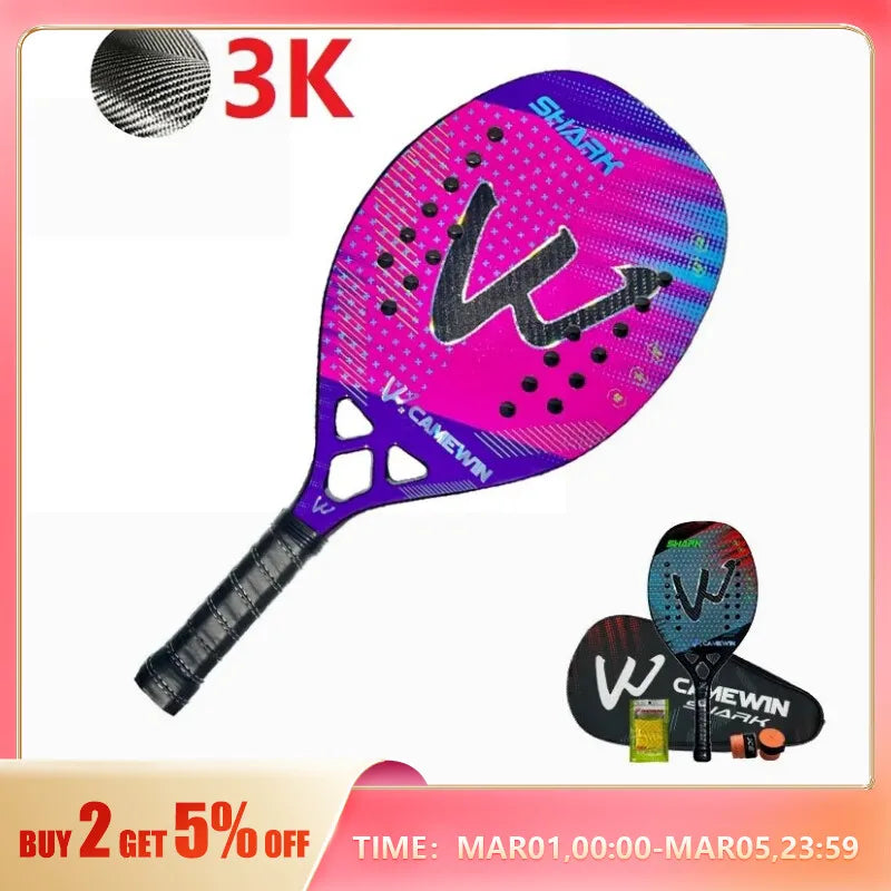 3K Camewin Beach Tennis Racket Full Carbon Fiber Rough Surface Outdoor Sports Racket For Men Women Adult Senior Player 2024 New