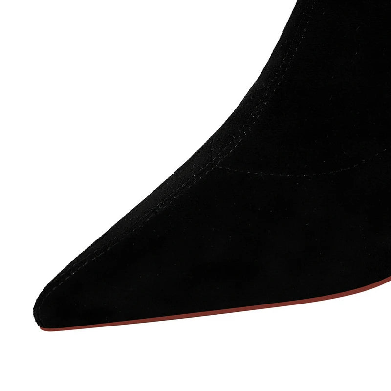 Woman Ankle Length Flock Boots Women Fashion Pointed Toe High Heel Shoes Winter Ankle Boots Ladies Shoes 1718-2