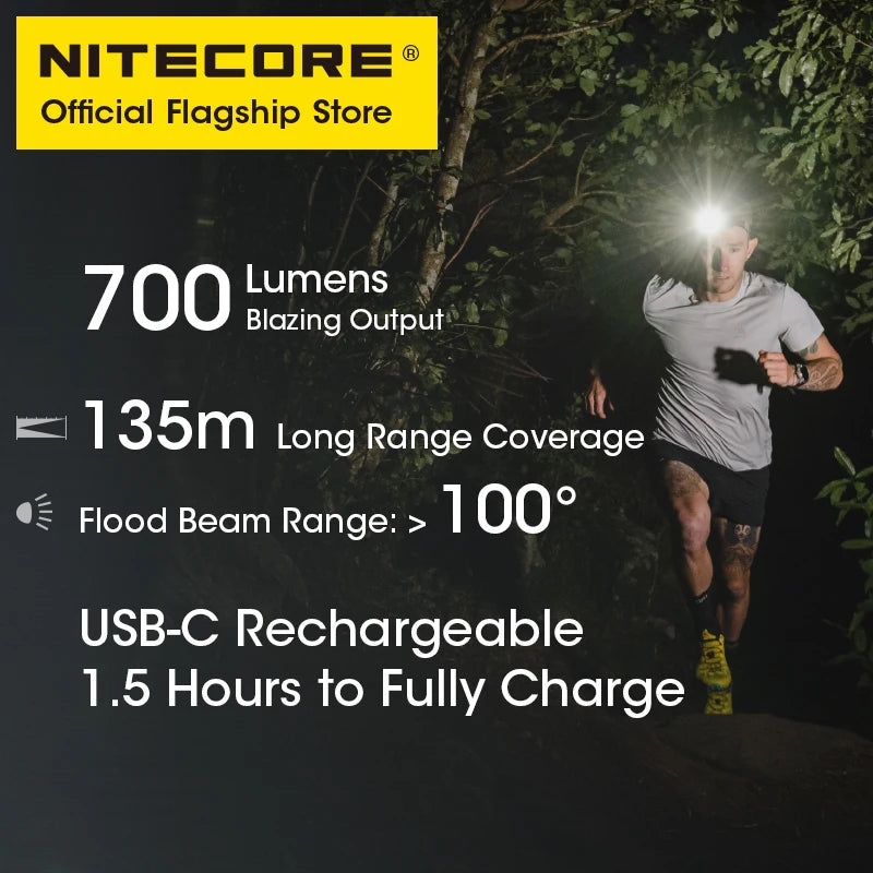 NITECORE NU33 USB-C Rechargeable Headlamp LED Triple Output 700 Lumens Built in 2000mAh Battery for Camping Work Light Fishing
