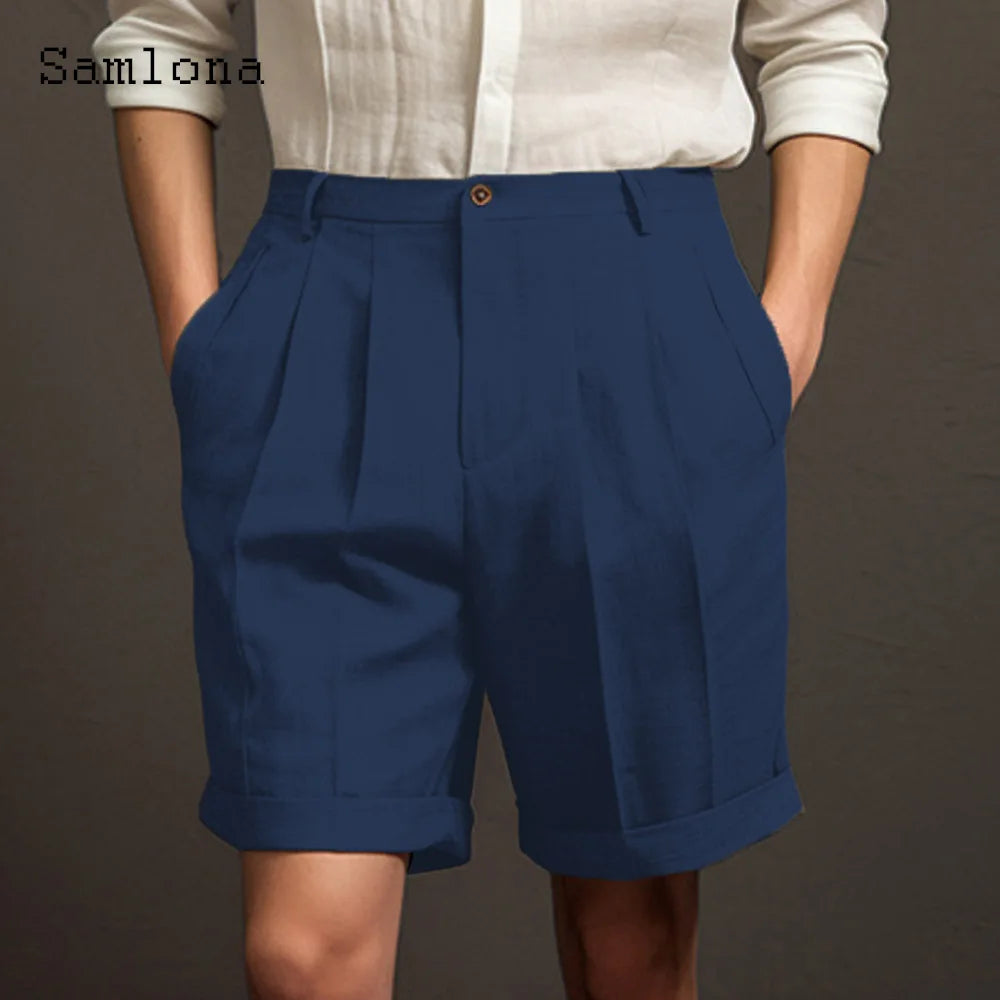 2024 America and Europe Style Casual Linen Beach Shorts Men's Stand Pocket Classic Basic Shorts Khaki White Soft Half Pants New