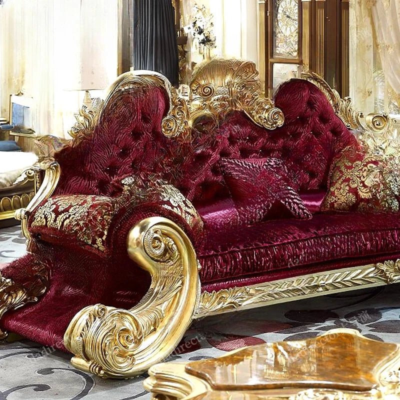 French luxury carved solid wood sofa villa palace gold foil sofa European living room fabric sofa furniture customization
