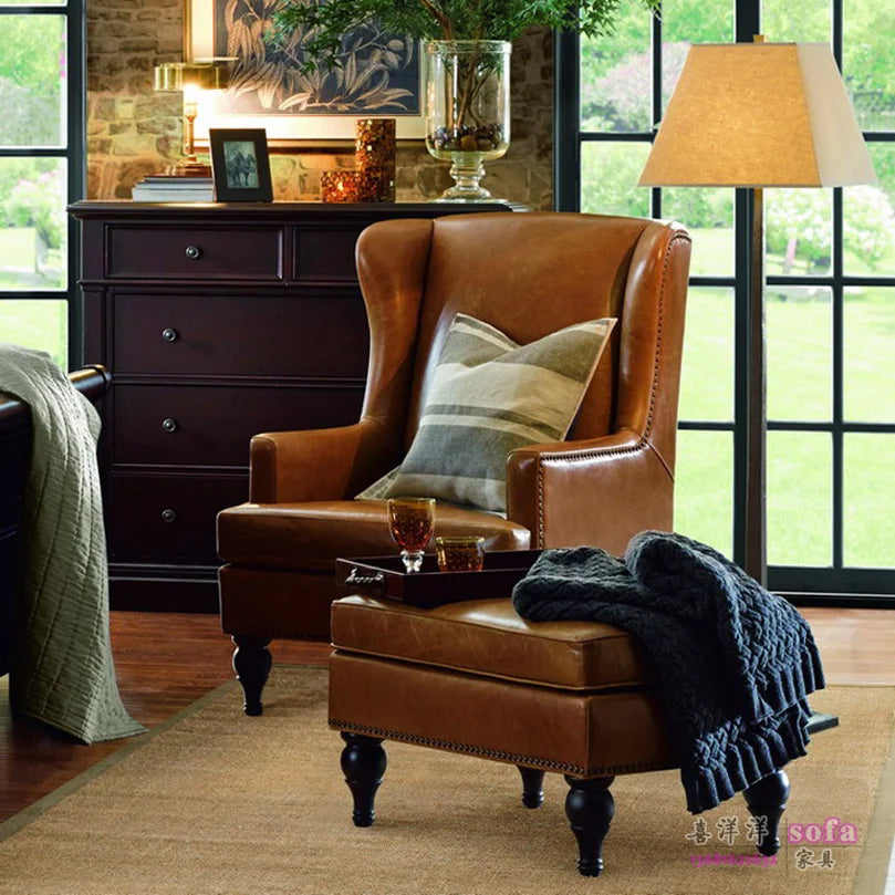 YY Single Leather Small Leather Living Room Nordic First Layer Cowhide Wingback Chair Leather
