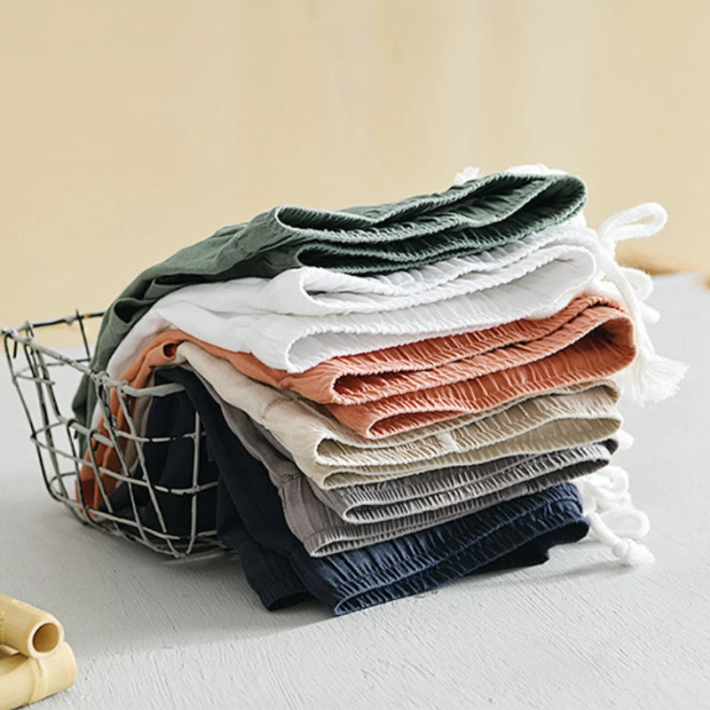 Summer New Simple 100% Linen Shorts for Men Clothing Solid Color Streetwear Men Pants B8103