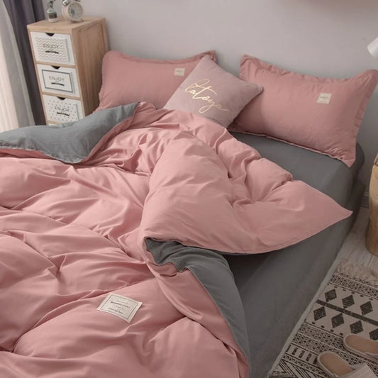 Simple Japanese Solid Color Pink Bedding Set Bed Cover Twin Full Queen Bed Linen Girl Women Polyester Bed Flat Sheet Pillowcase