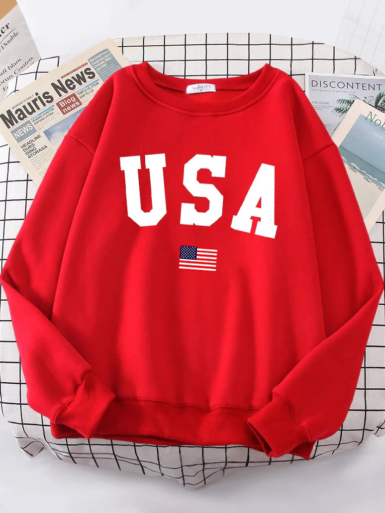 Usa American Flag Patriotic Street Hoody Women simple Oversize Sweatshirt Street All-match Clothing Hipster S-XXL Female Tops