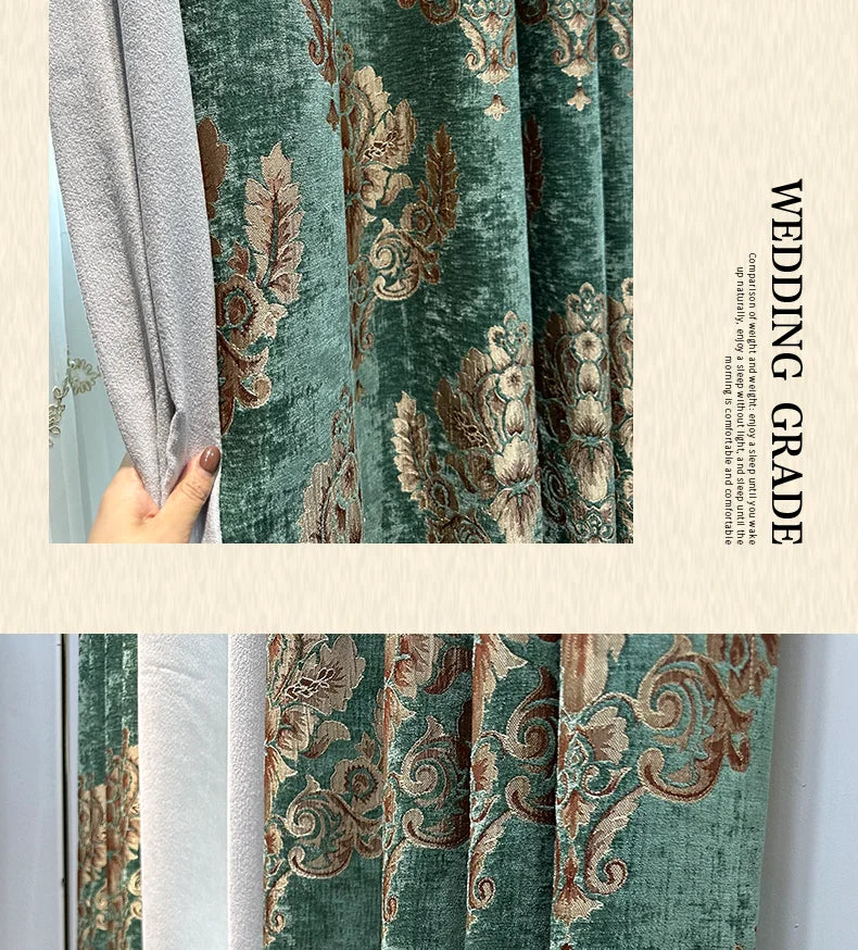 Red Gilded Jacquard Thickened Chenille Patched Curtains for Living Room Bedroom French Window Villa Customization Valance