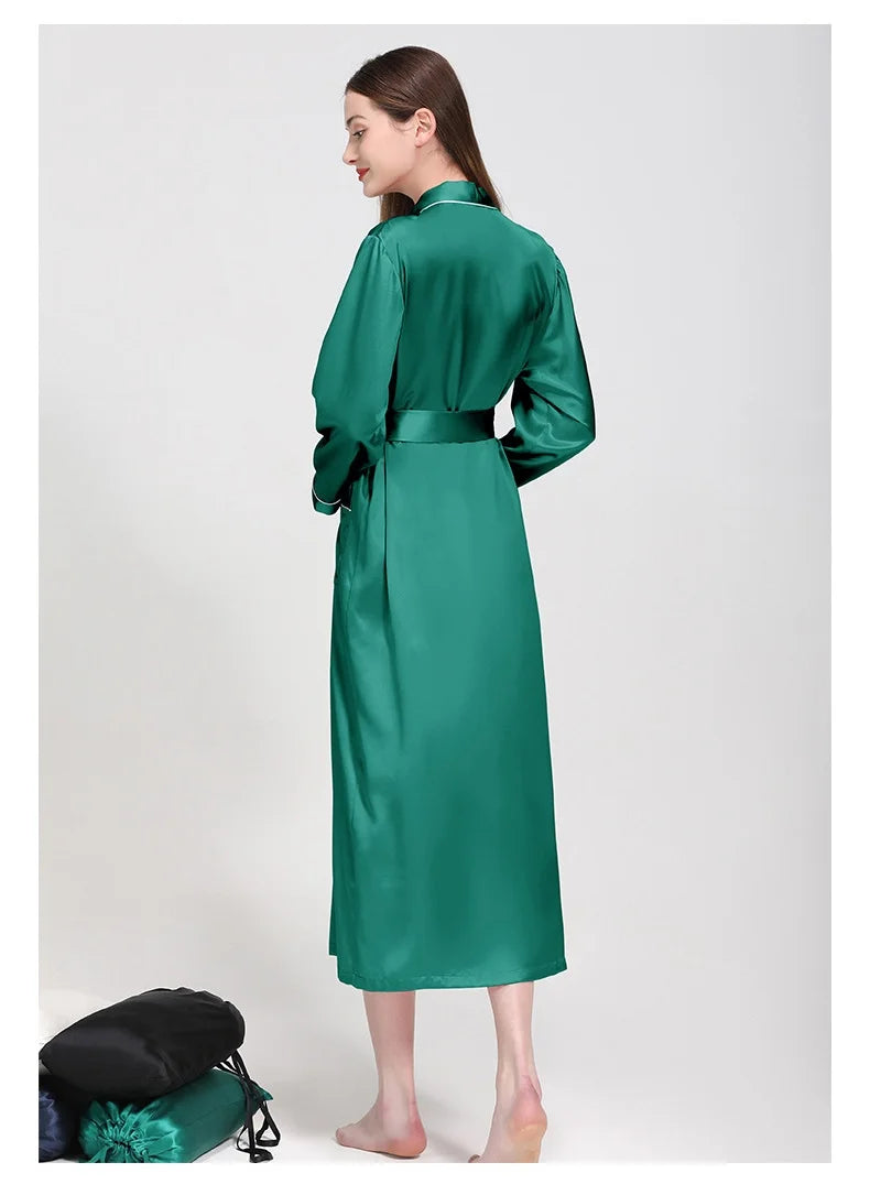 19Momme 100% Mulberry Silk Bridal Robe Soft Night Gown Belt Long Sleeve Luxury Dressing Gown Wedding Bathrobes Pure Silk Robe