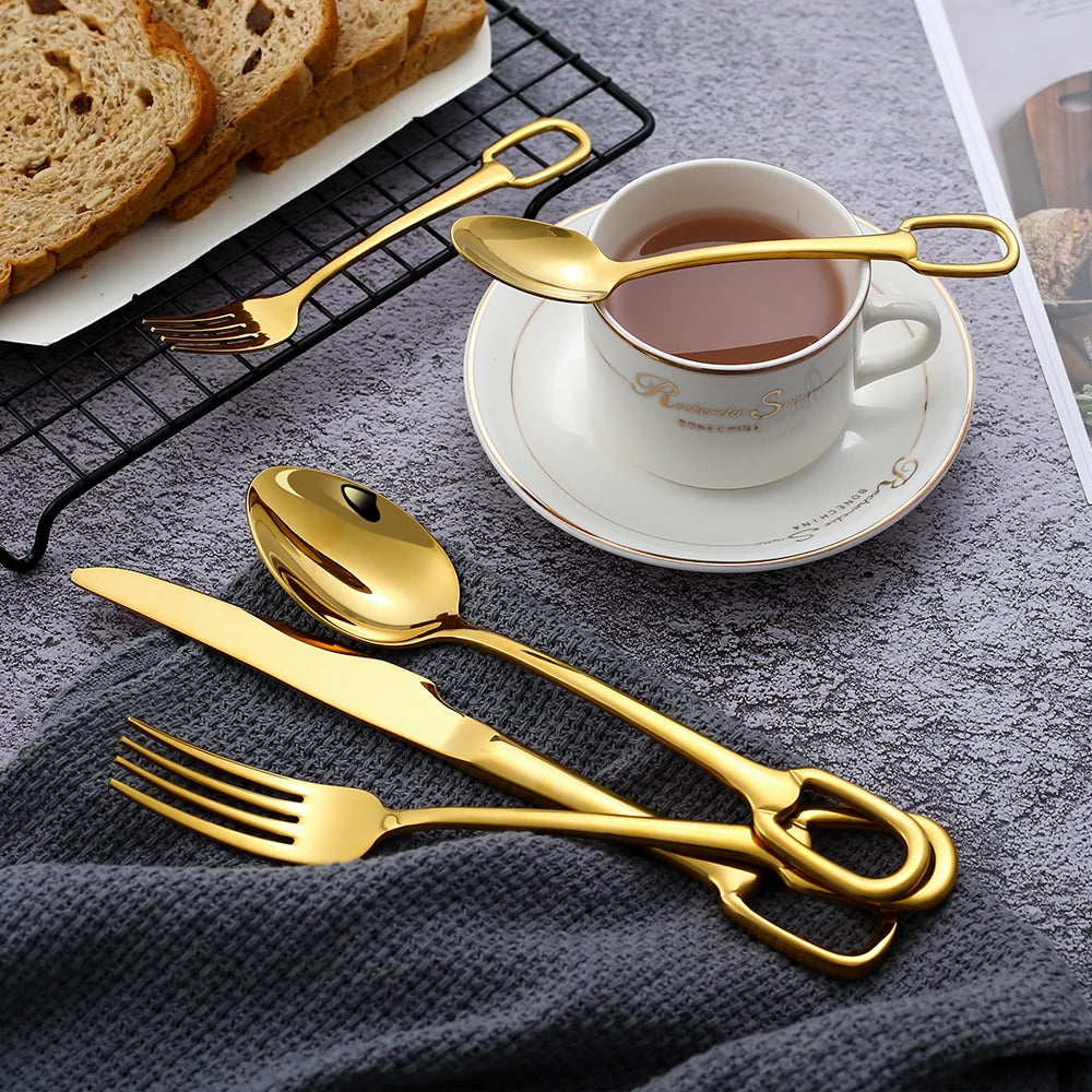 30Pcs Silver Luxury Fashion Cutlery Set 18/10 Stainless Steel Creativity Gift Hangable Flatware 304 Drop Shipping