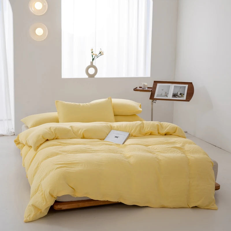 Japanese Washed Cotton Soft Bedding Set Duvet Cover with Pillowcases Bedclothes Comforter covers Sets Solid color Home Textile