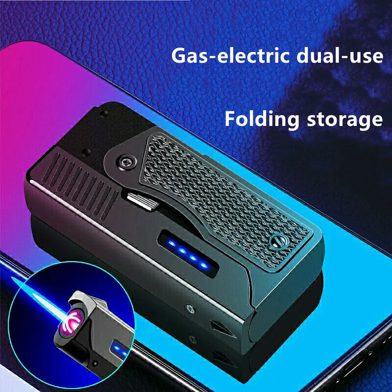 Gas-Electric Dual-Purpose Lighter Windproof Jet Lighter Double-Arc Cigarette Lighter Foldable Gun-Type Lighter Men'S Gadget Gift